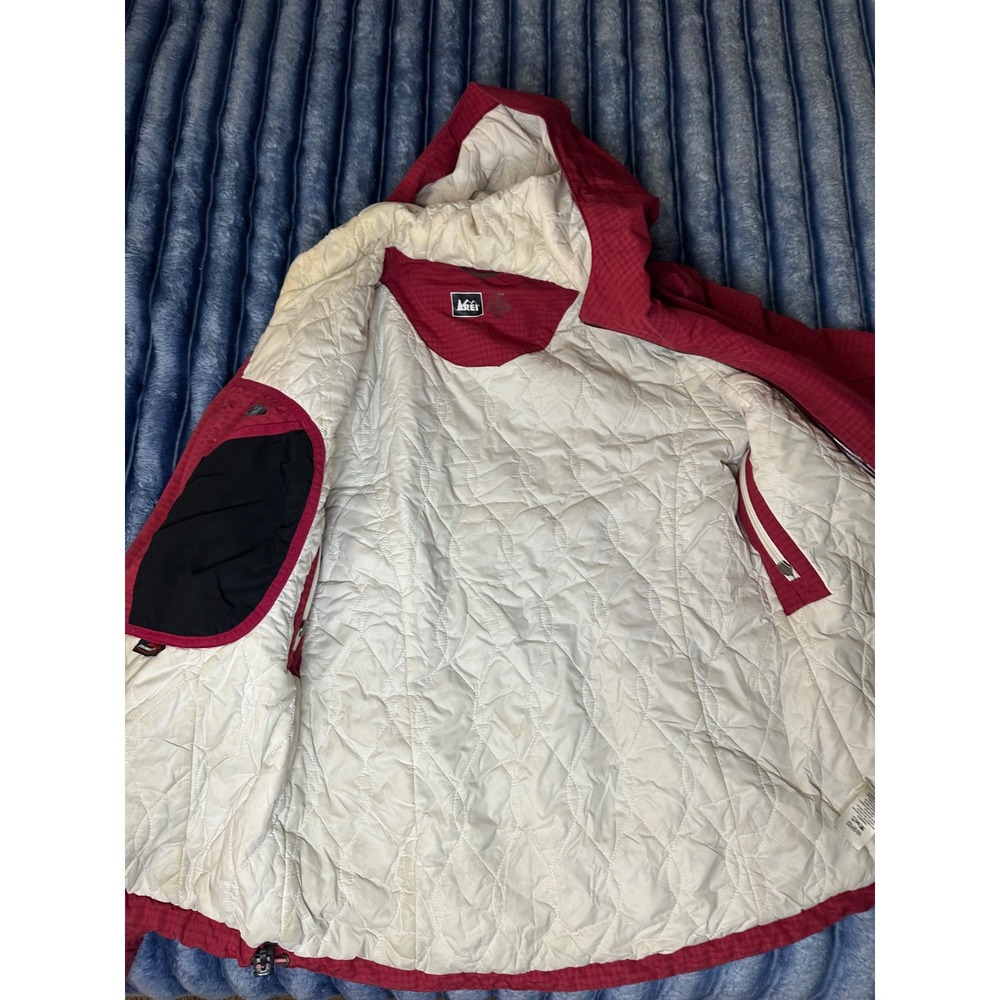 REI Elements Red Insulated Hooded Jacket Womens XS Full Zip Quilted Lining - Picture 9 of 9